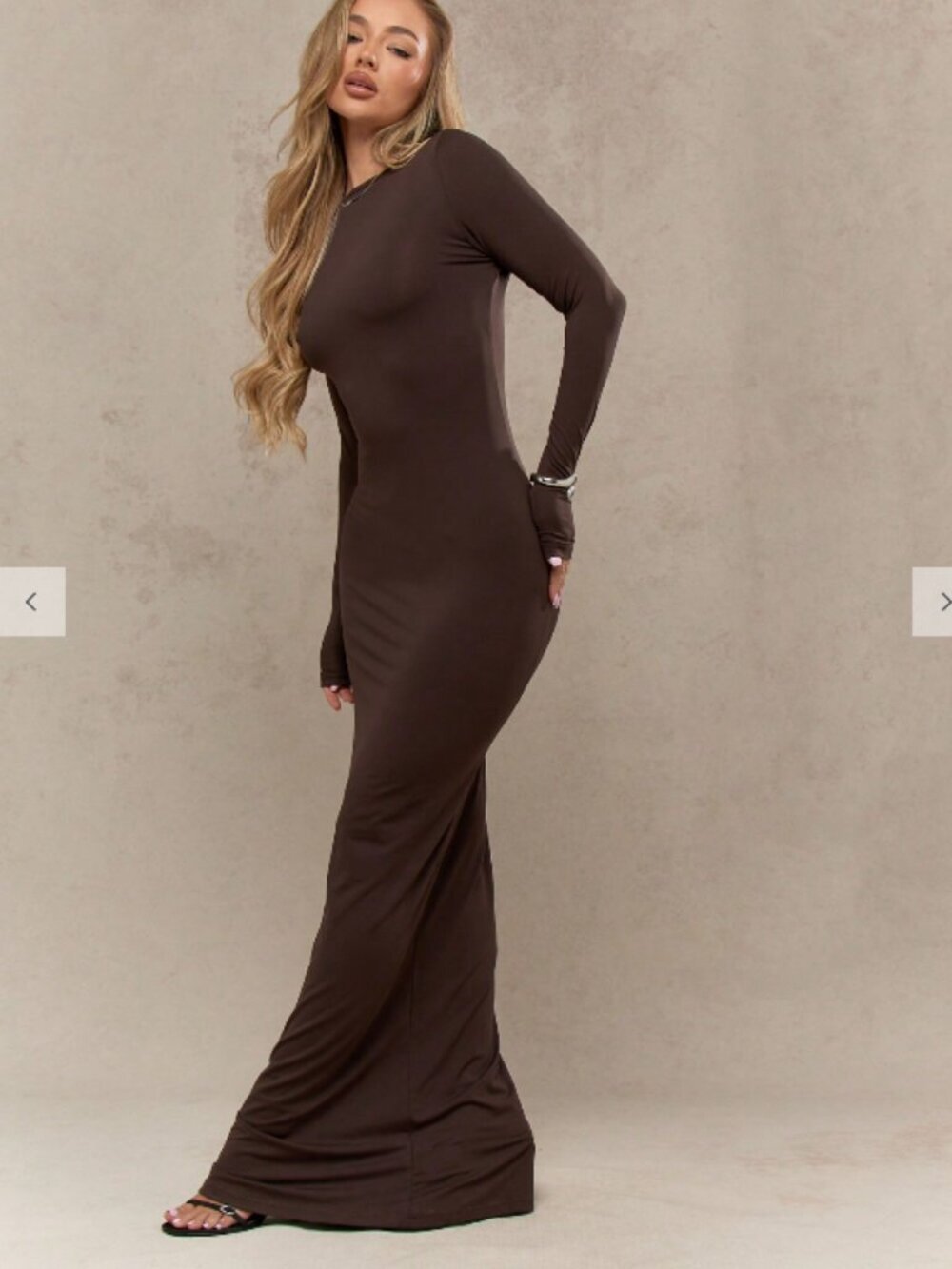Missguided Coffee Brown Slinky Maxi Dress Size S